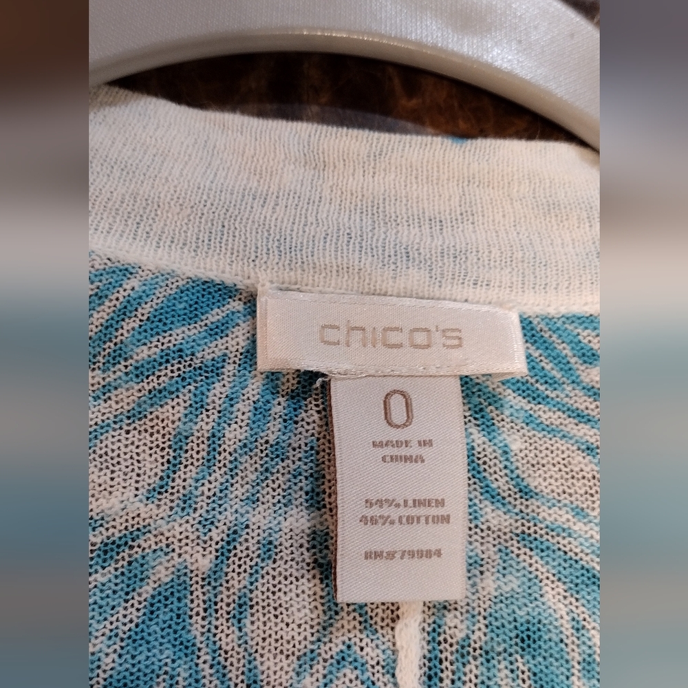 Chicos Size Small Linen Blend Knit Tie Beachy Blouse - Picture 6 of 6